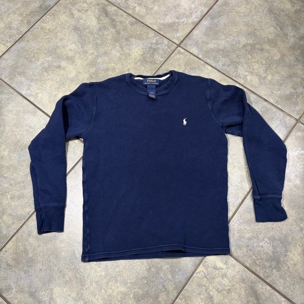 Polo Ralph Lauren Boys thermal Waffle Long Sleeve Sz S (8-10) Blue Comfy